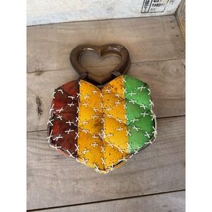 Handmade Coconut Shell Shiny Paint lacquer‎ finish Handbag Purse w/wooden handle